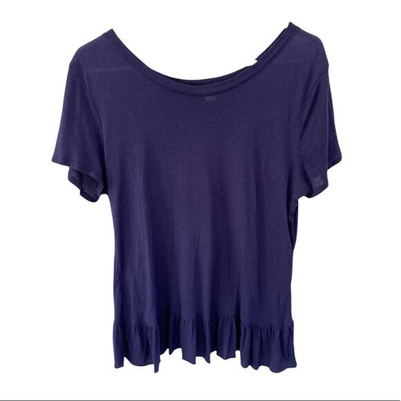 NWOT Hinge Navy Ruffle Cross Tee - Picture 2 of 6